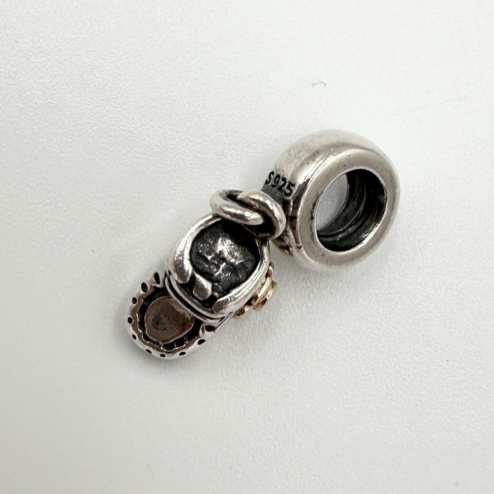 Pandora Sterling Silver Two Tone Baby Boy Bootie Shoe Dangle Bead Charm - Picture 3 of 6